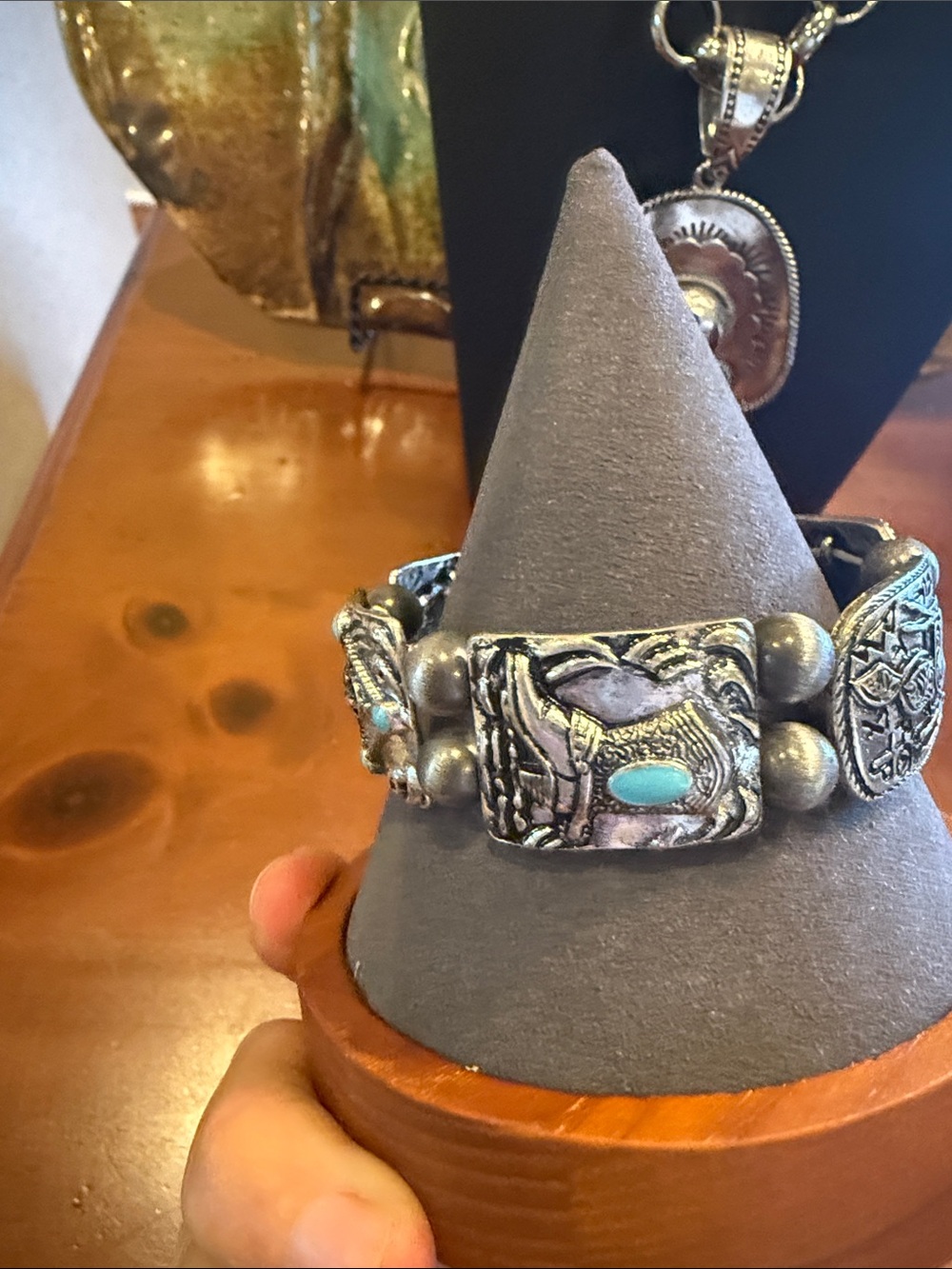 Silver-Tone Pendant Necklace with Turquoise Accents - Picture 8 of 11